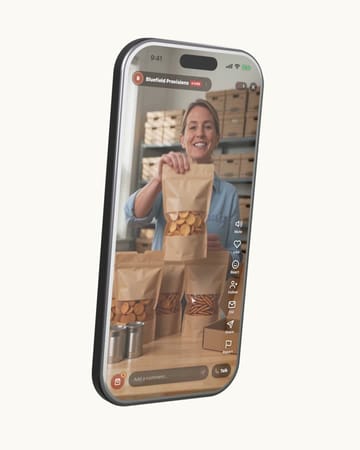 The StoreMingle live booth screen on a phone